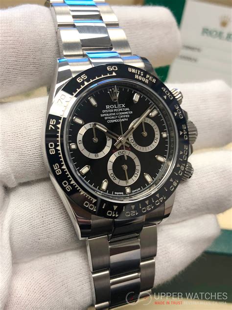 rolex daytona stainless steel watch black dial|Rolex daytona black dial price.